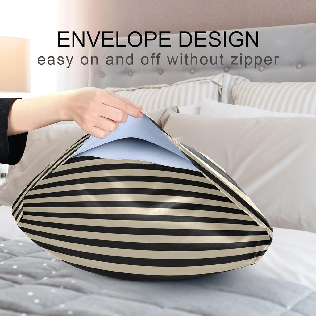 Stripe Brown Black Print Pillow Covers Silk Pillowcase for Hair and Skin Breathable Smooth Soft Satin Pillowcase King Size Pillow Case…