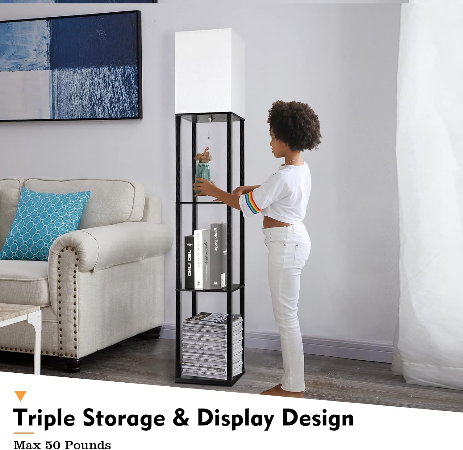 RUNTOP Floor Lamp with Shelves, Shelf Lamp with 3 Color Temperature LED Bulb, Floor-Lamp for Living Room, Modern Tall Standing Display…