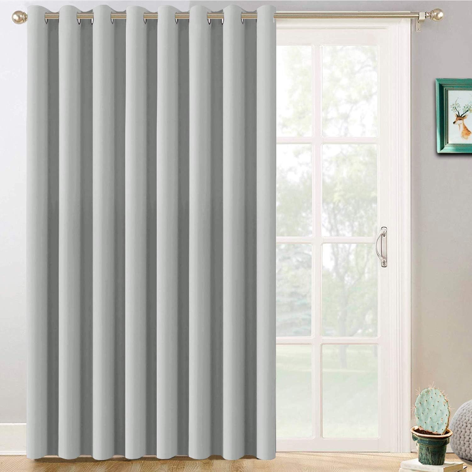 Yakamok Thermal Patio Door Curtains - Grey Blackout Room Darkening Door Blinds for Sliding Glass with Grommet Top, Split Room Divider…
