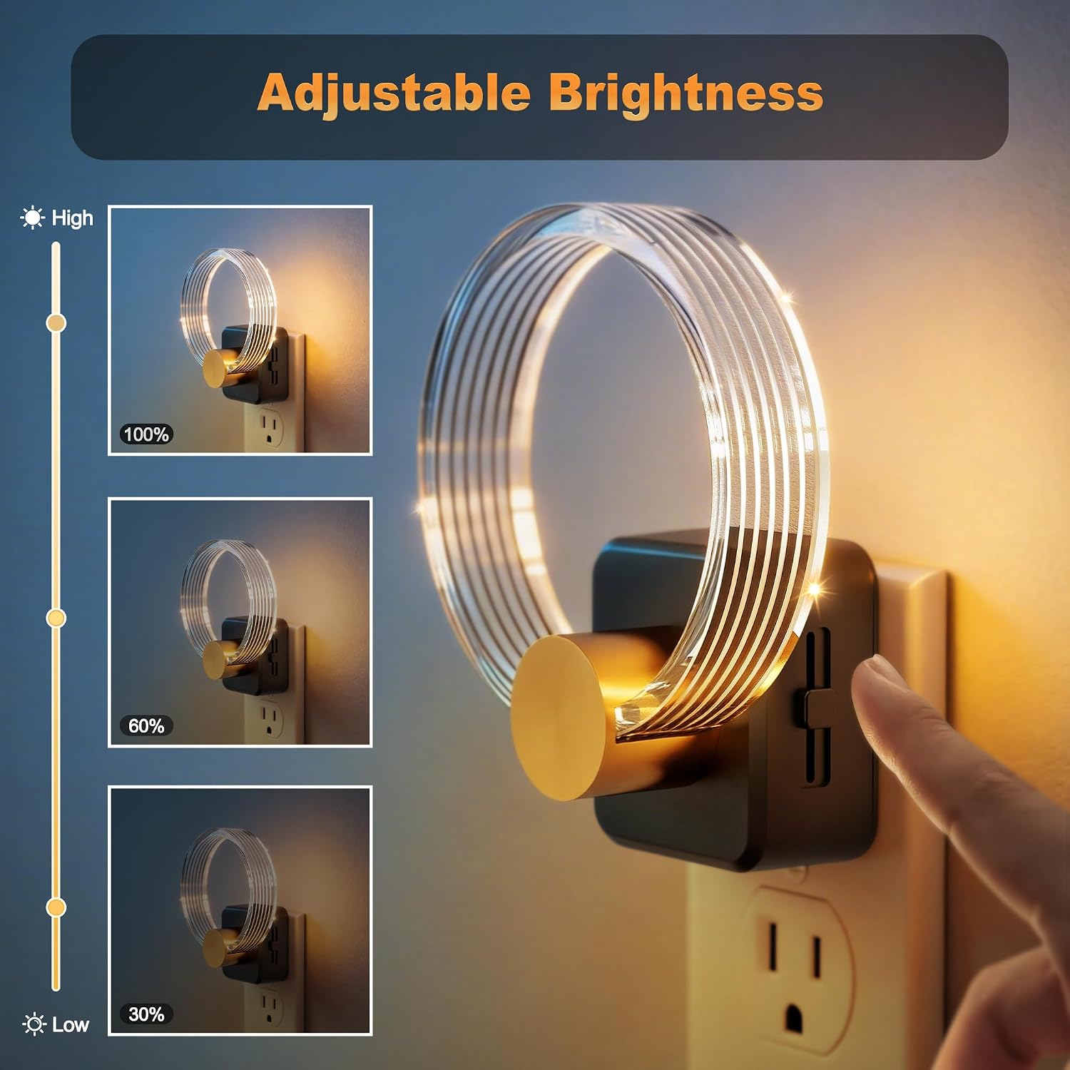 JandCase Night Light, Night Lights Plug into Wall, 2 Pack Dimmable Nightlight with Dusk to Dawn Sensor, 180° Rotatable Round Plug in…