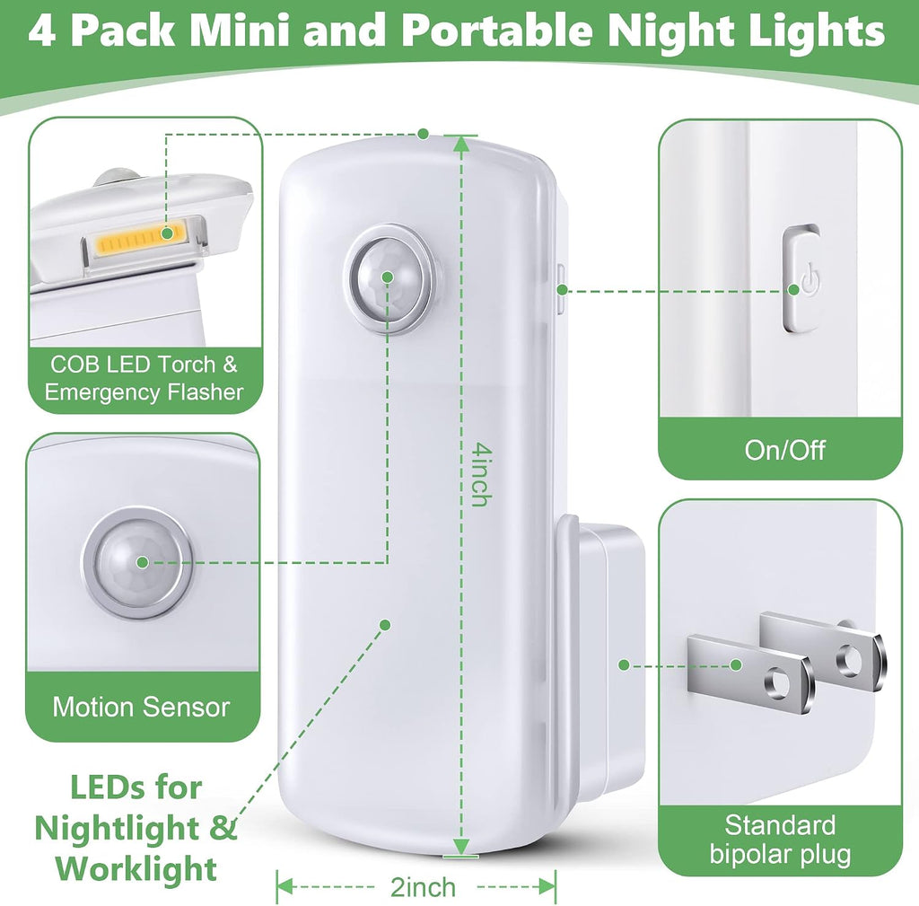 Enhon 4 Pack Emergency Power Failure Night Lights, Motion Sensor Night Light, Automatic Dusk to Dawn, Emergency Lights for Home…