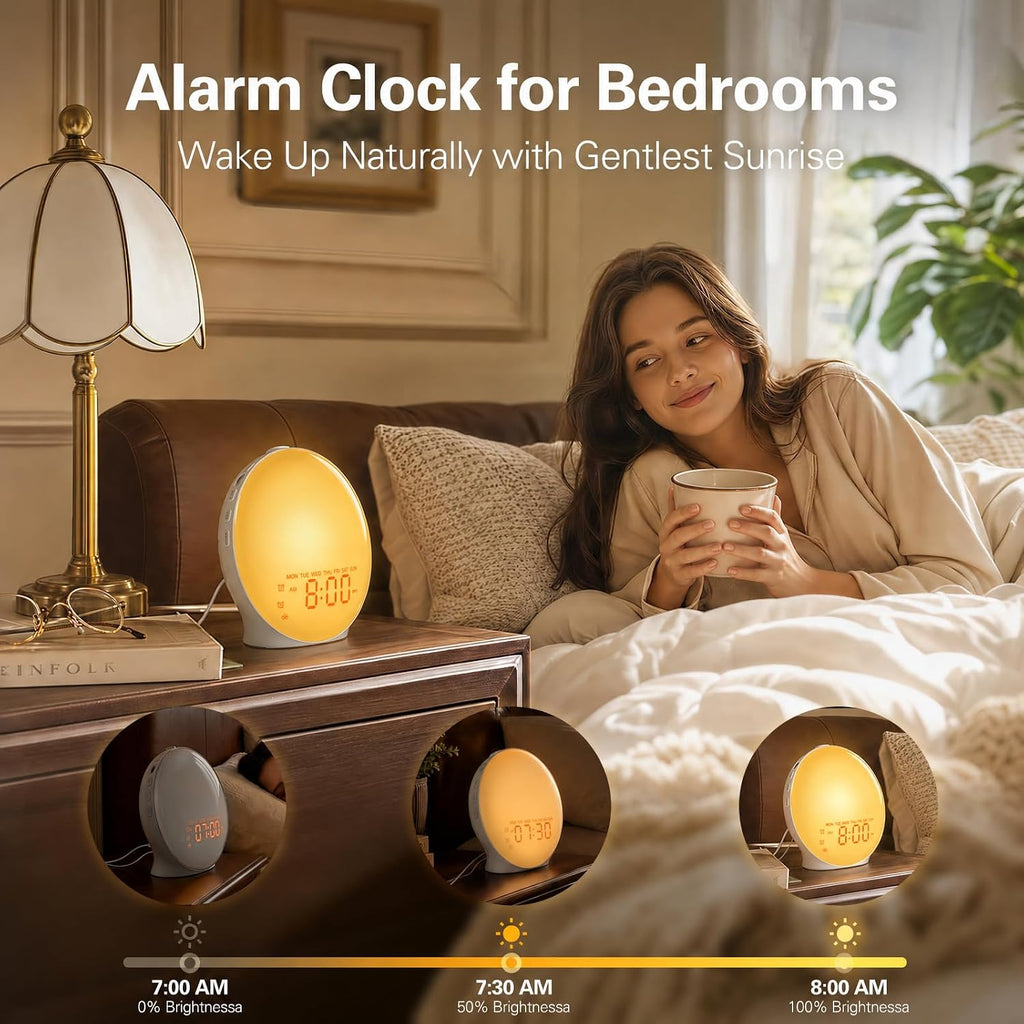 JALL Full-Screen Wake Up Light Sunrise Alarm Clocks for Bedrooms, White Noise Machine for Heavy Sleepers & Kids, 25 Natural Sounds, Dual…