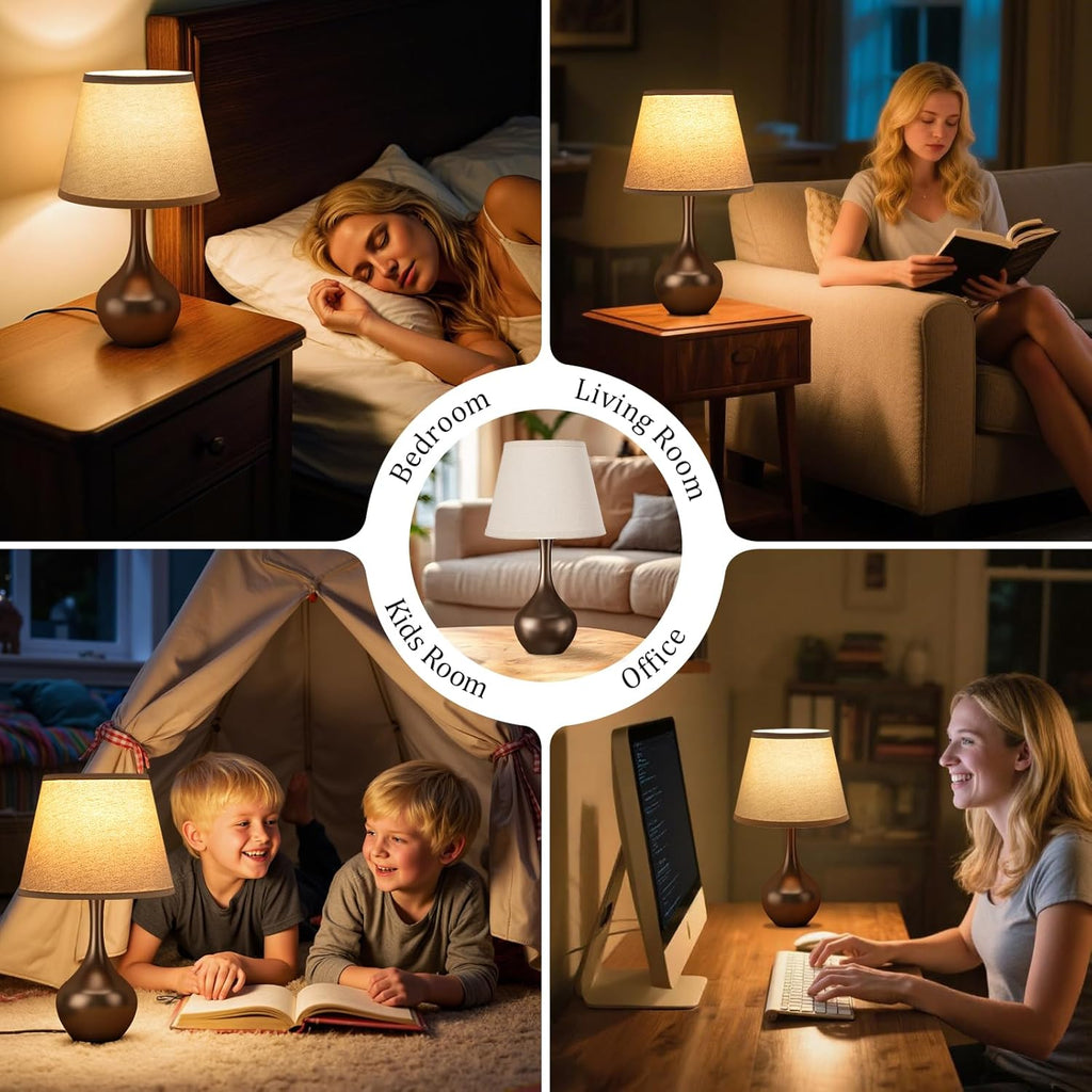 Seealle Touch Table Lamp for Bedroom, 3-Way Dimmable Small Bedside Lamps for Night Stands with Wires, Brown Desk Lamp for Kids Room…