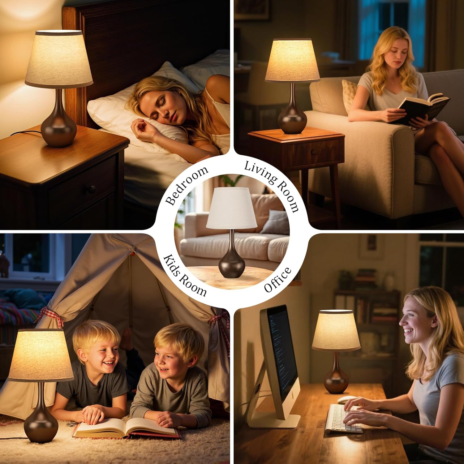 Seealle Touch Table Lamp for Bedroom, 3-Way Dimmable Small Bedside Lamps for Night Stands with Wires, Brown Desk Lamp for Kids Room…