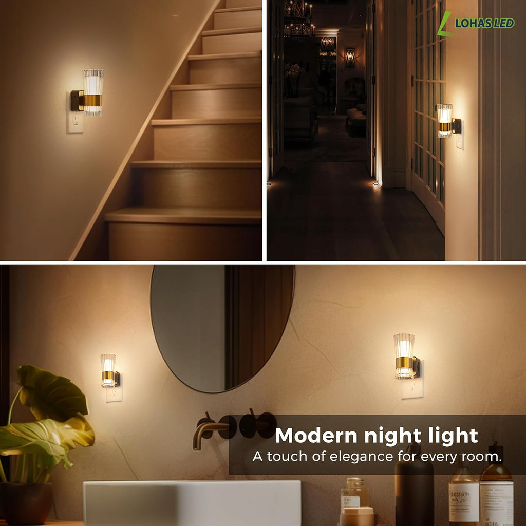 L LOHAS LED Night Light, Night Lights Plug into Wall, 3000K Soft Warm 0-100LM Adjustable Modern Night Lights, Automatic Nightlights Pulg…
