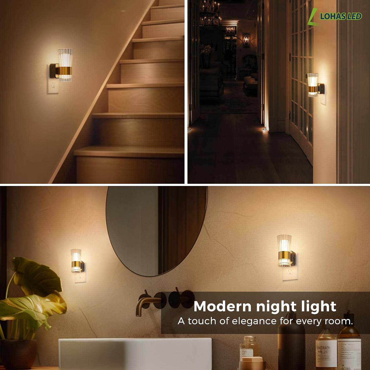 L LOHAS LED Night Light, Night Lights Plug into Wall, 3000K Soft Warm 0-100LM Adjustable Modern Night Lights, Automatic Nightlights Pulg…