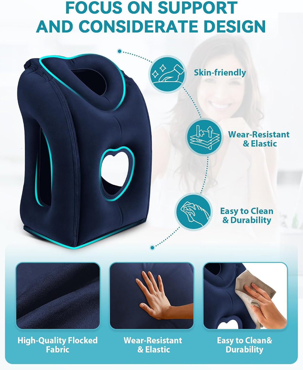 Travel Pillow, Inflatable Airplane Pillow for Sleeping Comfortably Supports Head and Chin for Airplane, Car, Bus and Office
