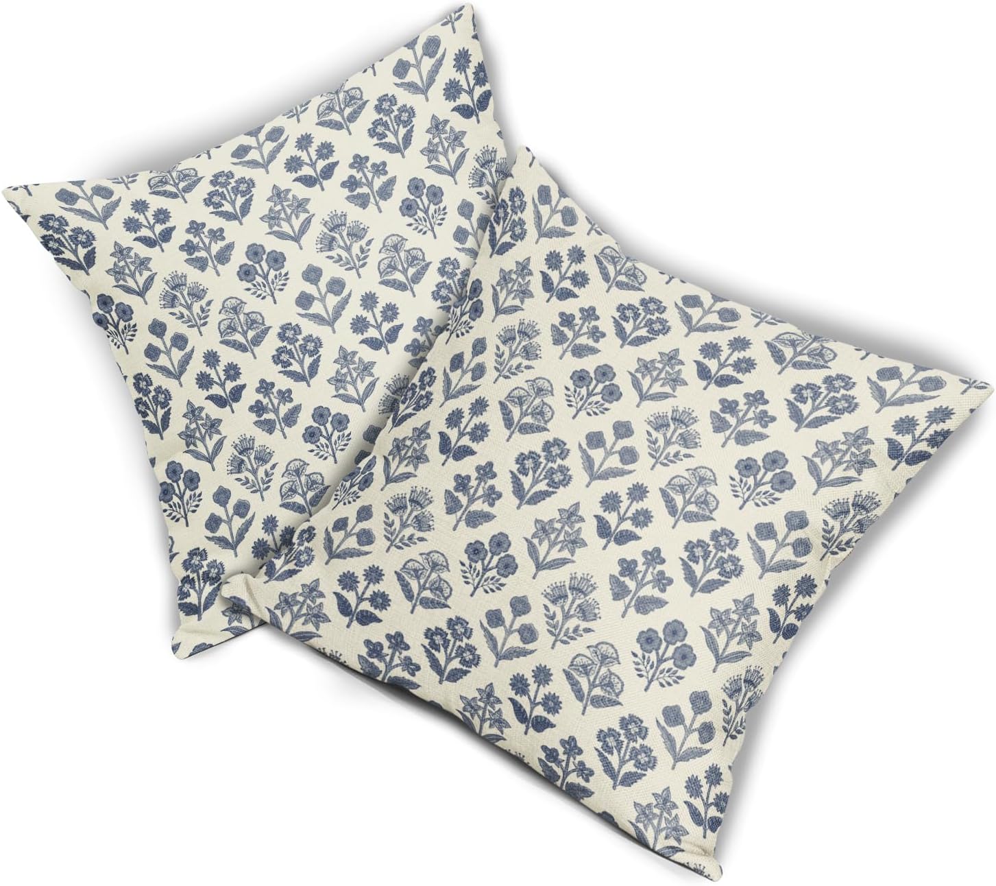 Dark Blue Floral Block Print Pillow Covers 16x16 Inch Set of 2, Vintage Flower Pattern Decorative Throw Pillowcases Outdoor Farmhouse…