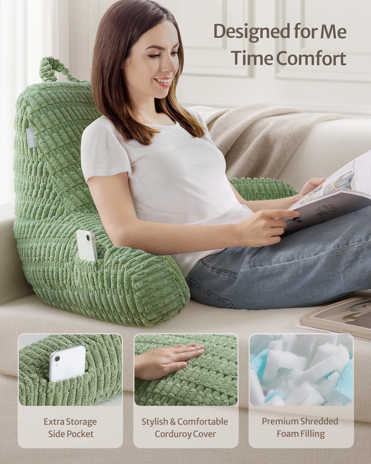 BlissfulDiary Blissful Diary Reading Pillow, Large Backrest Pillow with Shredded Memory Foam for Adult & Children, Designed for Bed and Cou…
