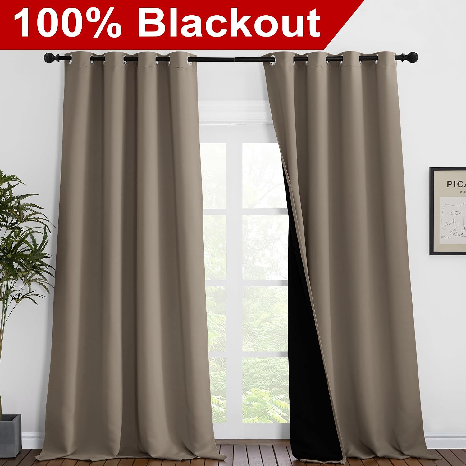 Nicetown 100% Blackout Blinds, Set of 2, 52 inches x 102 inches, Laundry Room Decor Window Treatment Curtains for Large Patio Sliding Door,…