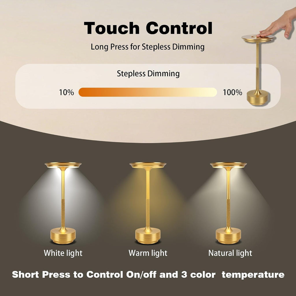 Rechargeable Cordless Table Lamp Set of 2, Portable Battery Operated LED Table Light, 3 Color Stepless Dimming with Touch Sensor & Memory…