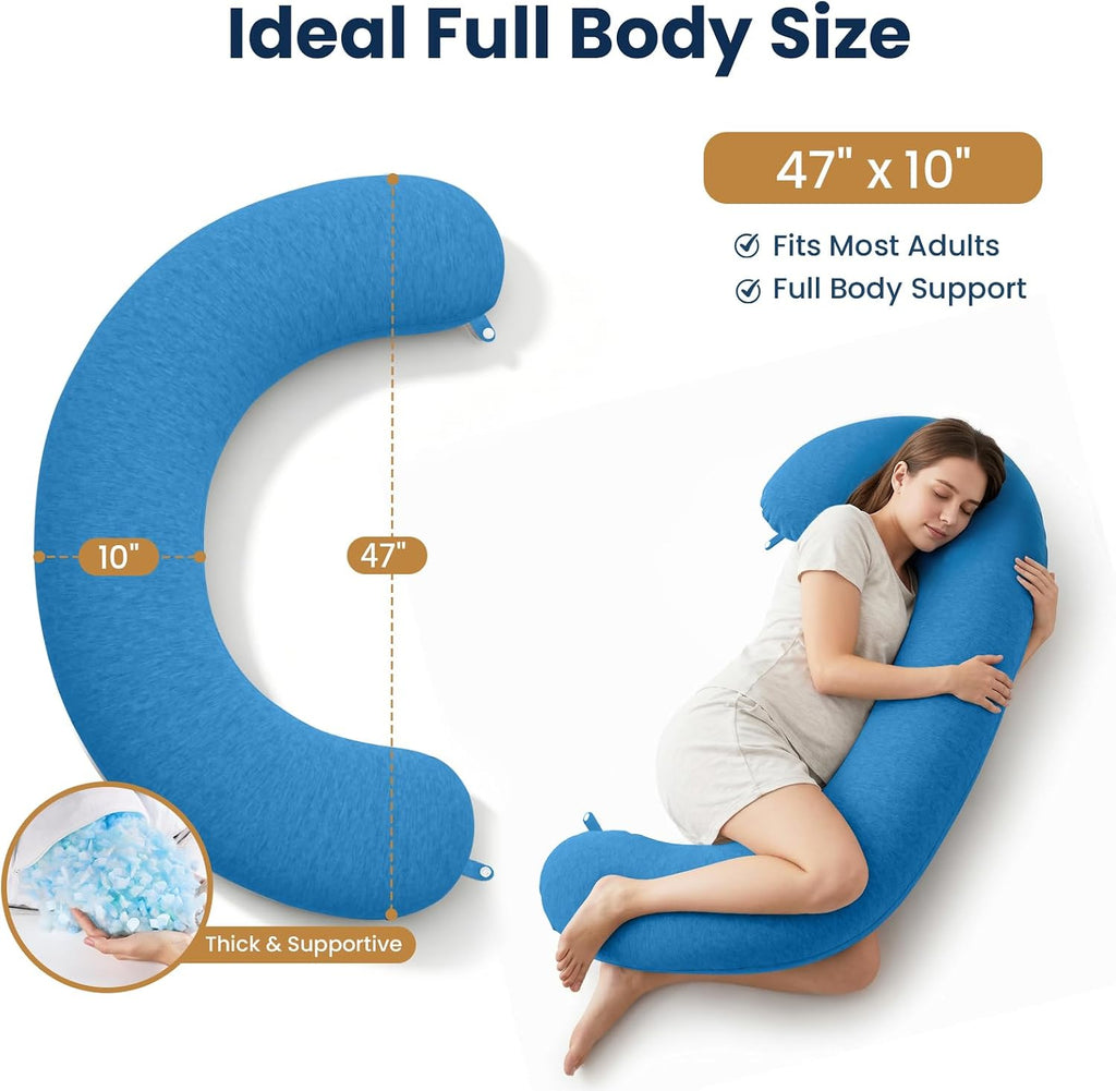 TranquilRelax TranquilRelax C Shaped Body Pillow for Side Sleepers, Memory Foam Long Pillow for Leg, Hip & Back Support, Soft Washab…