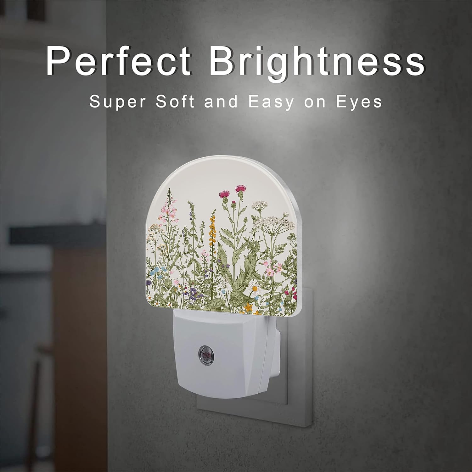 Herbs and Wild Flowers Night Light for Kids, Watercolor Green Botanical Floral Leaves Night Light Plug in with Dusk to Dawn Sensor,0.5w…