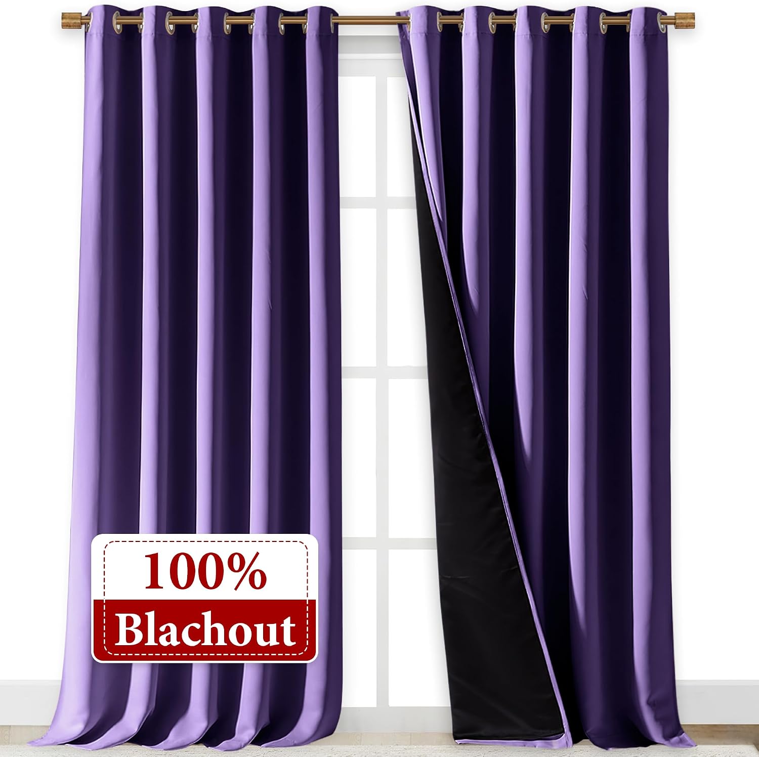 Nicetown 100% Blackout Blinds, Laundry Room Decor Window Treatment Curtains for Large Patio Sliding Door, Thermal Insulated Lilac Purple Cu…