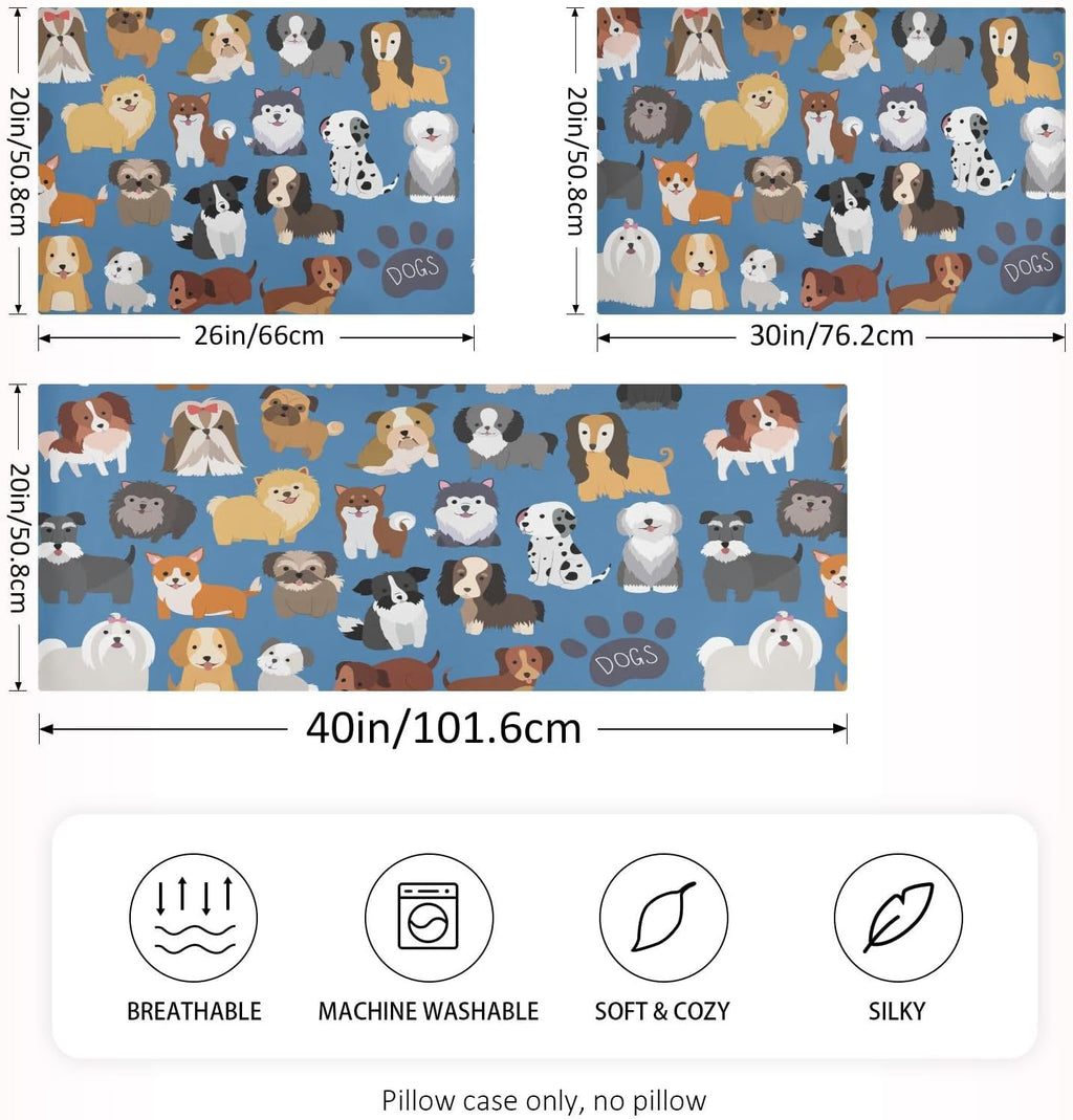 Dogs Cute Blue Print Pillow Covers Silk Pillowcase for Hair and Skin Soft Breathable Smooth Cooling Satin Pillowcase Queen Size Pillow…