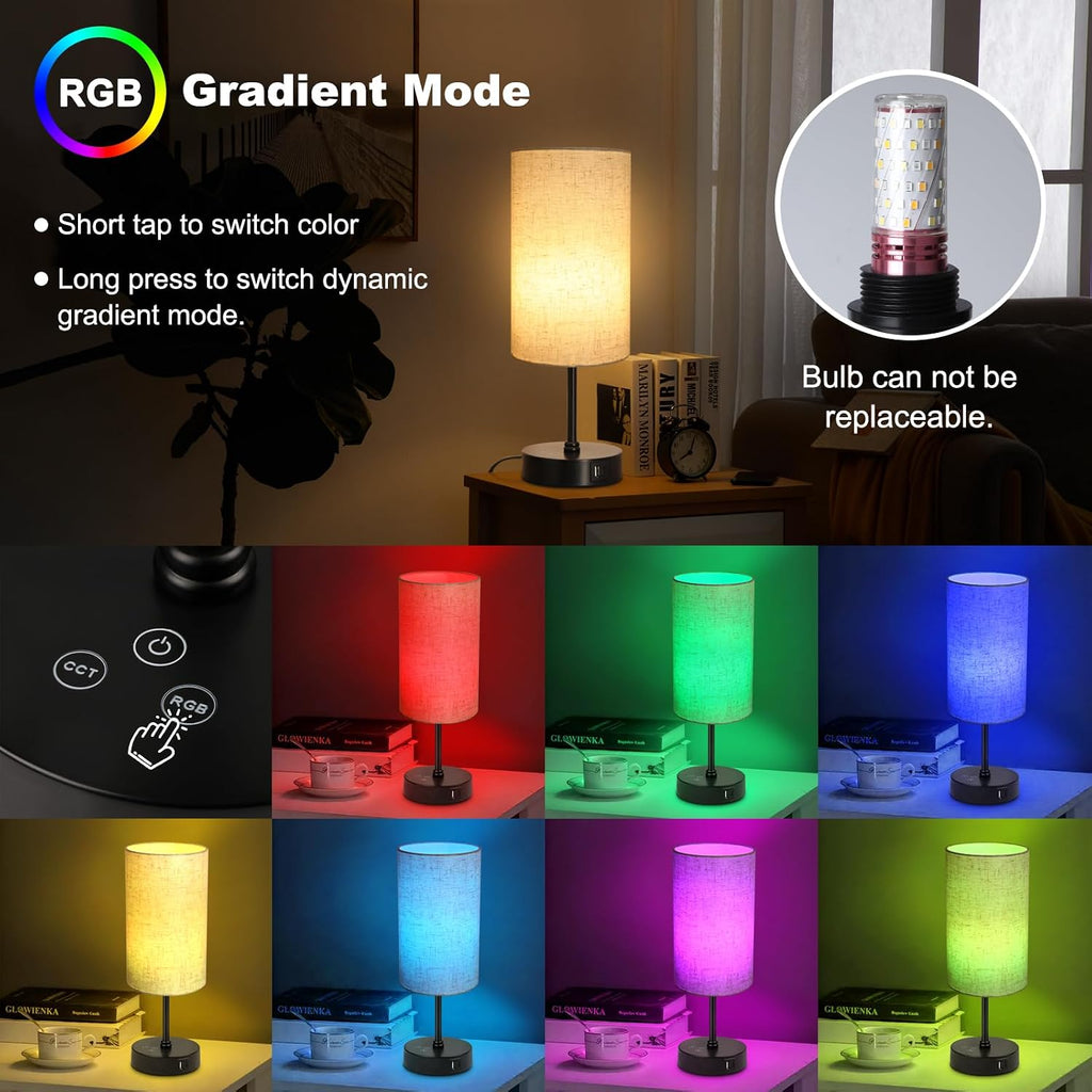 Unicozin Table Lamp Set of 2, 3 CCT 3000K/4500K/6500K & RGB Color Changing, Stepless Dimmable Small Bedside Lamp for Reading, Ambience…