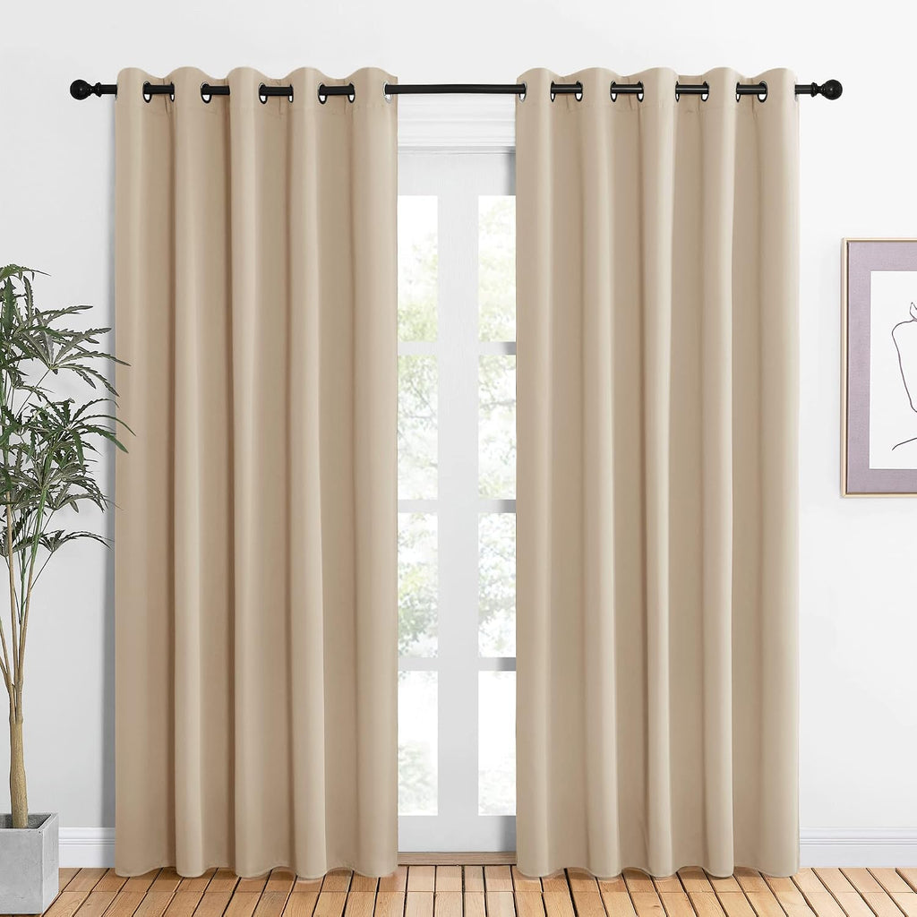 NICETOWN Room Darkening Draperies Window Curtain Panels, Thermal Insulated Grommet Room Darkening Curtains for Bedroom (Biscotti Beige, 2…