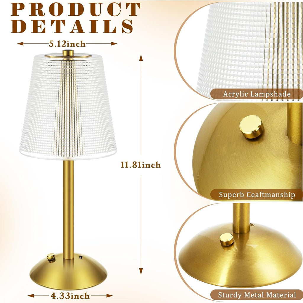 Liliful 2 Pcs Cordless Table Lamp Rechargeable Touch LED Small Gold Portable Battery Operated USB-c Desk Lamp 3 Color Dimmable for…