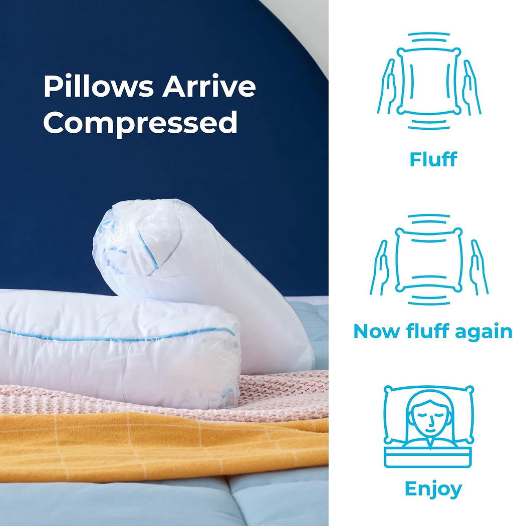 Linenspa Two Pack Shredded Gel Memory Foam Pillow – Cooling Bed Pillow – Side, Stomach, and Back Sleepers – Pack of 8 – Standard
