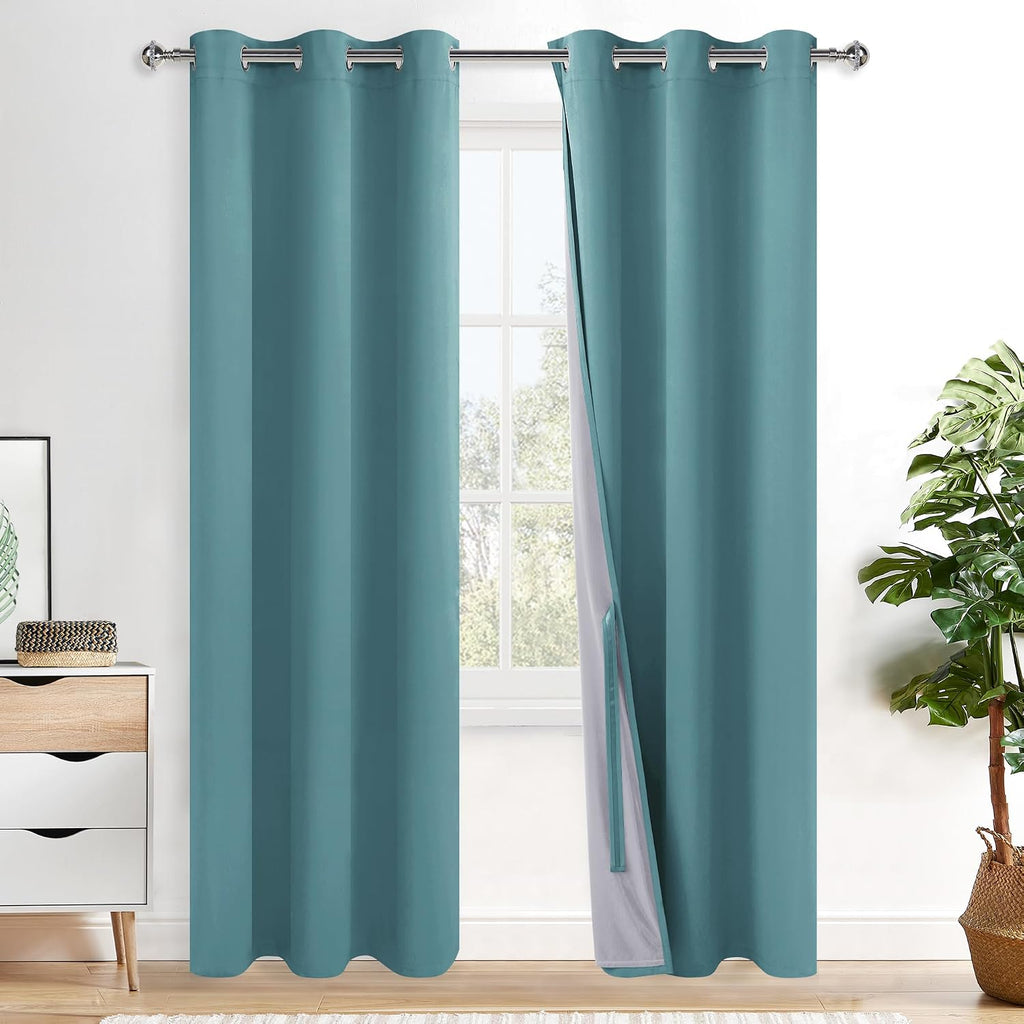Xwzo 100% Blackout Curtains - Thermal Insulated Black Liner Curtains, Noise Reducing and Heat Blocking Drapes for Hall and Studio Windows w…