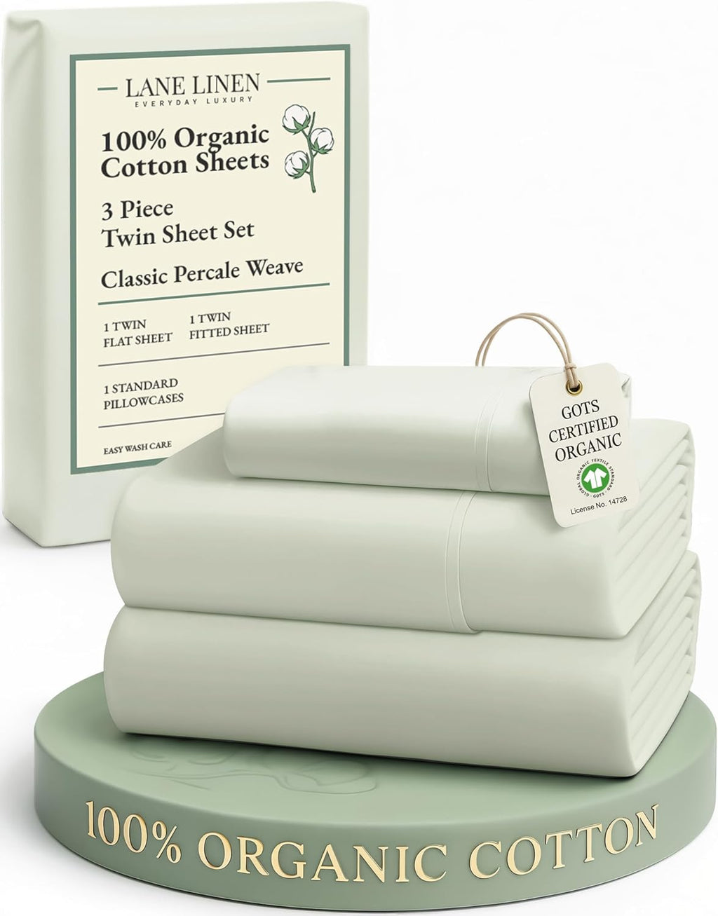 LaneLinen LANE LINEN 100% Organic Cotton Twin Sheets, Soft & Comfy Percale Weave Mercerized Fully Elasticized Reinforsed Seam Naturally Tem…