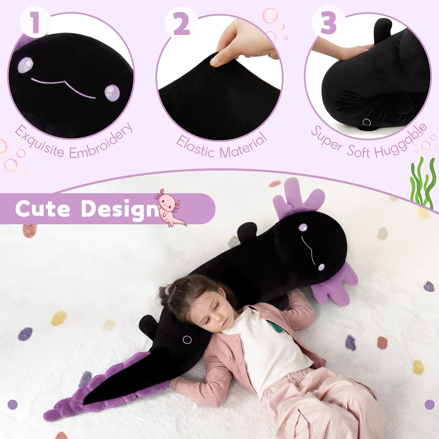 MaoGoLan 48" Giant Axolotl Plush Body Pillow, Large Black Axolotl Stuffed Animal Toy for Kid Girl Boy, Soft Salamander Plush Toy Glow in…