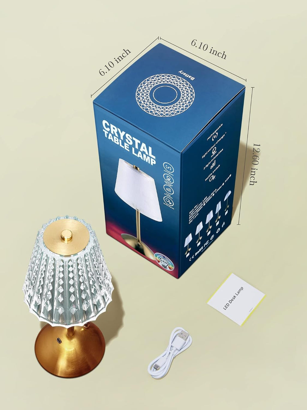 3200mAh】Brass Table Lamp, 3 Colors+Dimmable+Touch Crystal Lamp LED Gold Lamp, Mood Lighting Mood Light, Brass Decor for…