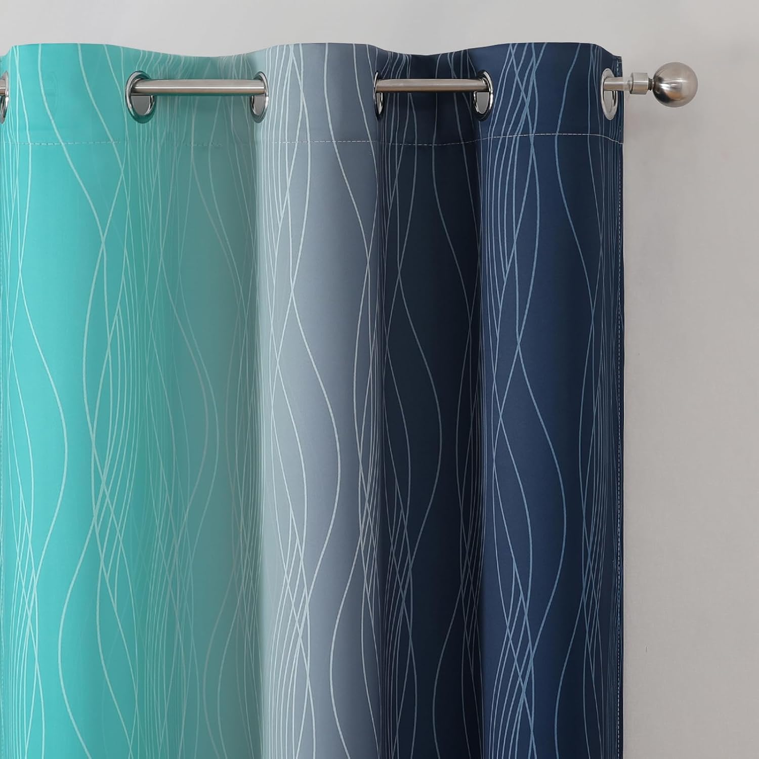 Estelartextiler Estelar Textiler Teal and Navy Blue Blackout Curtains for Boys Bedroom, Full Room Darkening Grommet Ombre Curtains for Livi…