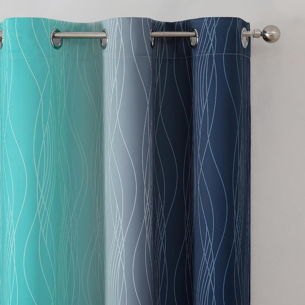 Estelartextiler Estelar Textiler Navy Blue and Teal Ombre Blackout Curtains for Bedroom, Thermal Insulated Gradient Blackout Drapes, Full R…