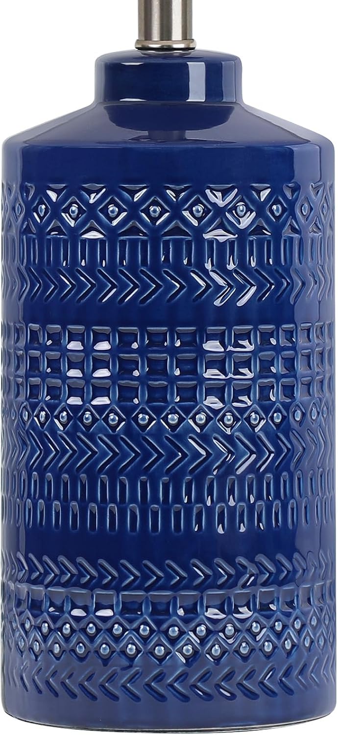 JUNNAI 24.5" Navy Blue Table Lamp Modern Bedside Ceramic Lamps for Living Room 3-Way Dimmable Entryway Nightstand Farmhouse Lamp for Home…