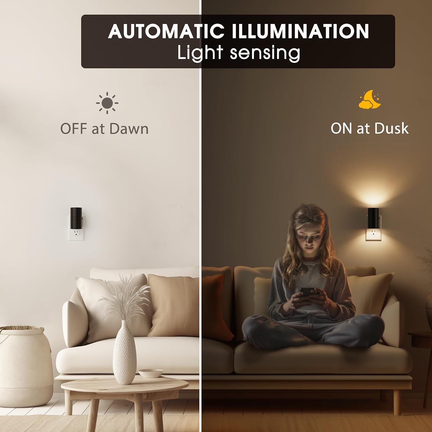 Briignite Night Lights Plug into Wall, Modern LED Night Light Plug in, Dusk to Dawn Sensor, Soft White 3000K, 0-100LM Adjustable…