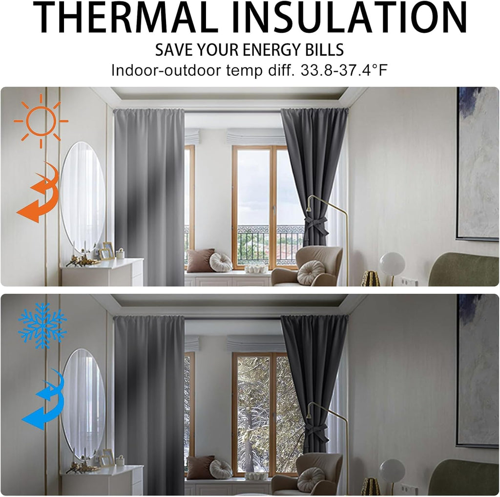Jiuzhen Blackout Curtains for Bedroom– Thermal Insulated, Noise Reducing Room Darkening Privacy Drapes for Living Room, Set of 2 Panels with…