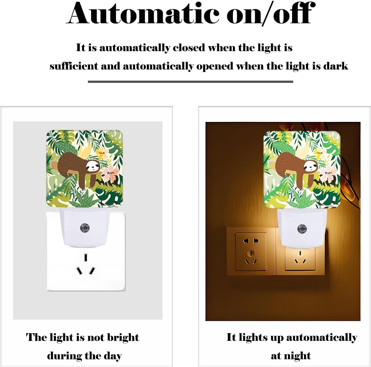 Cute Sloth in Jungle Night Light, Plug-in Night Lights with Dusk to Dawn Sensor for Stairway, Hallway, Bedroom Sleep Friendly Ideal for…