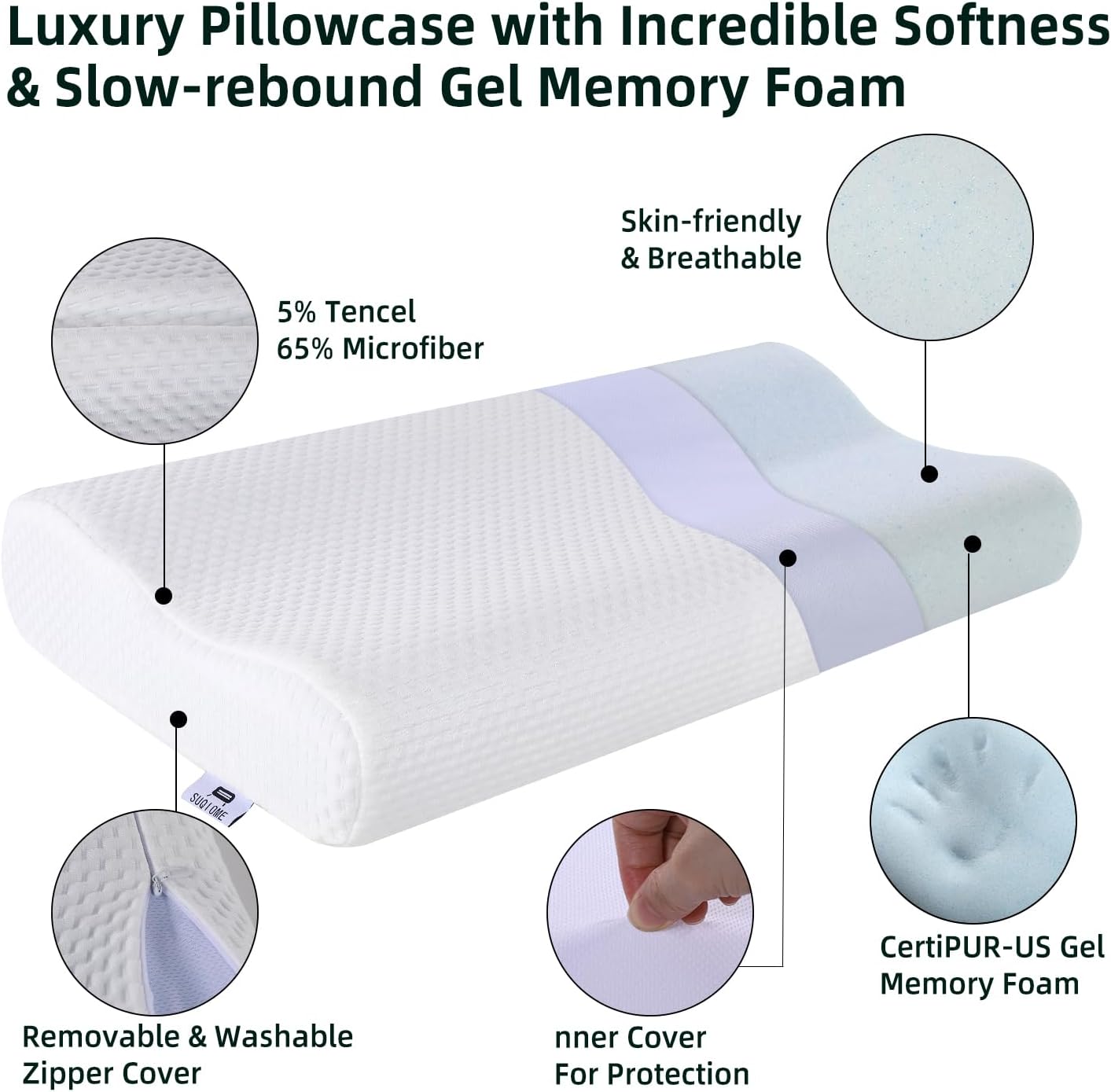 Suqiome SUQ I OME Sleeper-Gel Thin Memory Foam Neck Pillow for Sleeping,3.1/3.9‘’ Height, Ultra Thin & Low Cervical Profile, for Stomac…