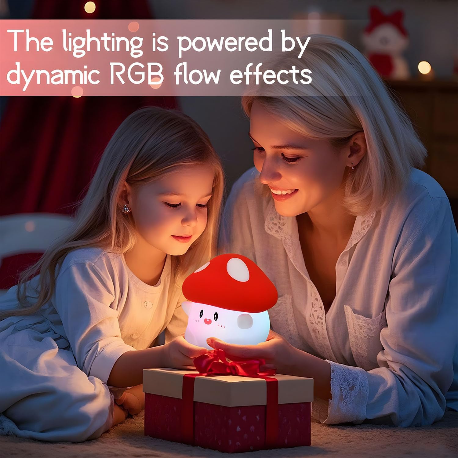 Daixinde Mushroom Night Light Color Changing, 50Hrs Mushroom Lamp, Tap Control 2 Brightness & Timer, Rechargeable Squishy Night Lamp for Ki…