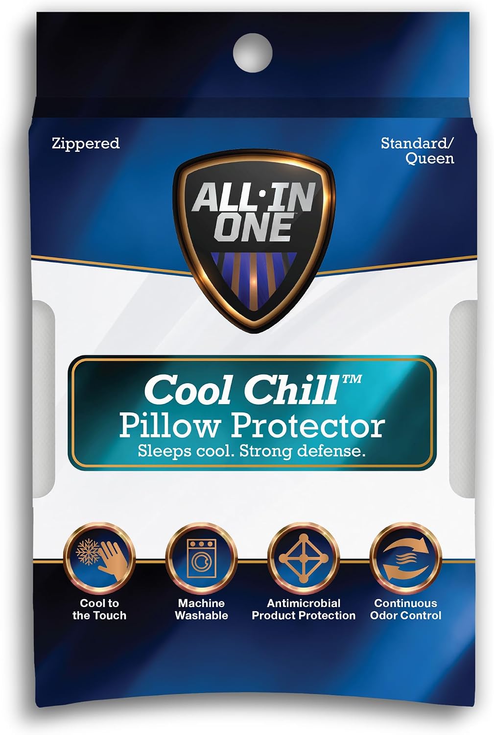 All-in-One Cool Chill Standard Size Pillow Protectors with Zipper, Set of 2 Soft Cooling Pillow Cases for Hot Sleepers, 20" x 28", White
