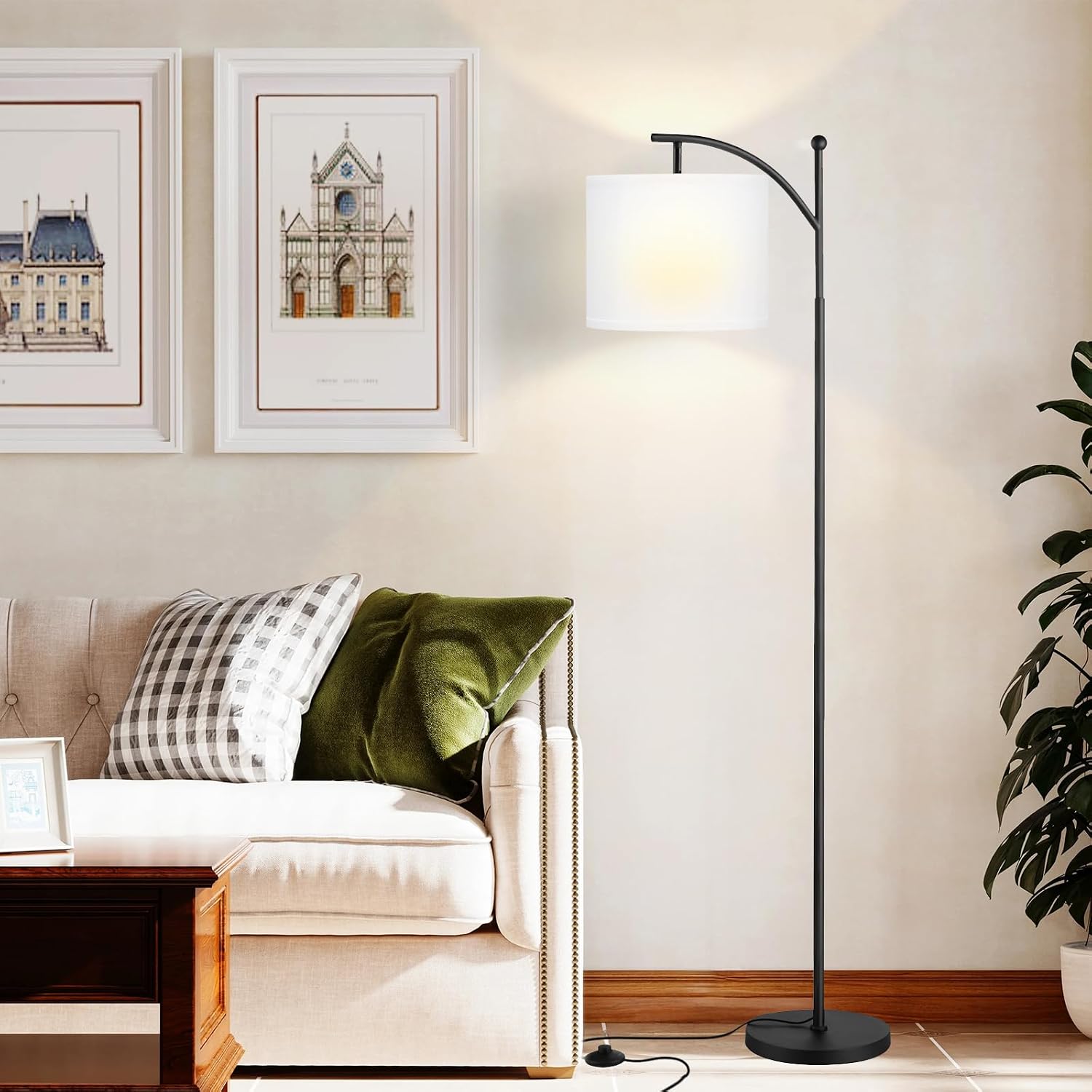 Ambimall 60" Floor Lamp with 3 Color Temperatures, Adjustable White Shade, Black Pole - Tall Lamp for Living Room, Bedroom, Office…