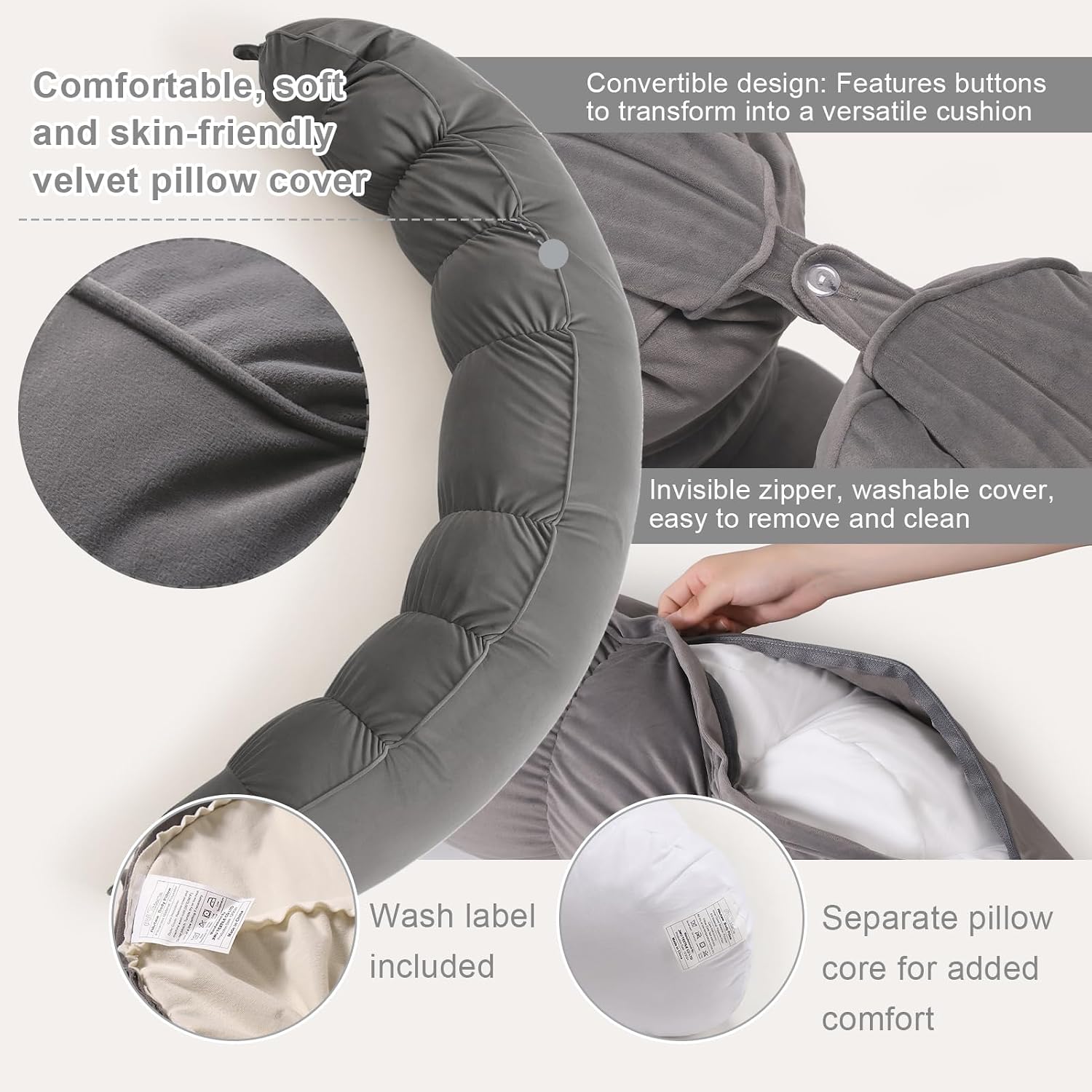 Peallow(Pat. Pend) – Long Round Body Pillow for Adults, Bolster Pillow for Sleeping, Soft and Supportive Pillow for Sleeping & Lumbar…