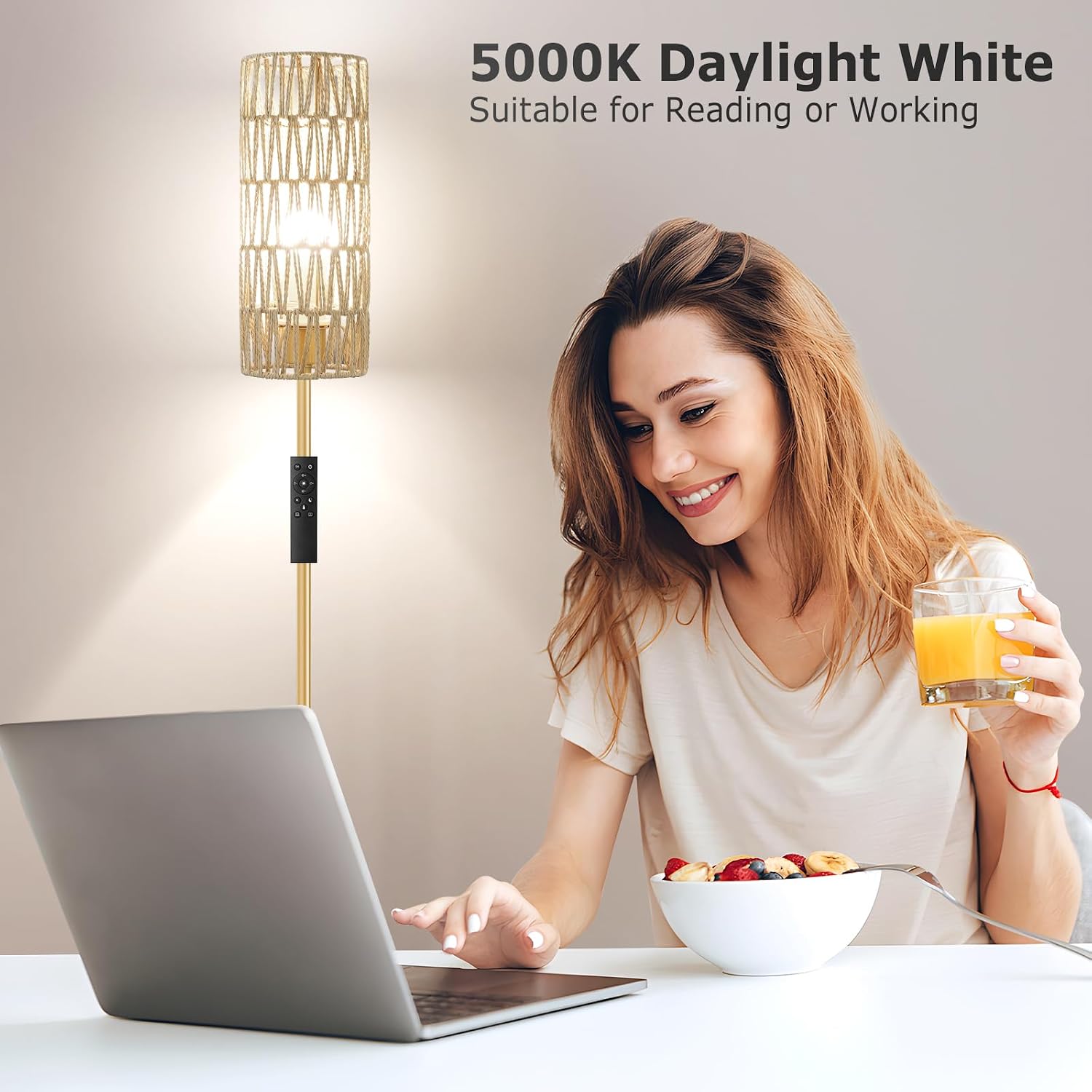 Ambimall 64'' Floor Lamps for Living Room with Remote Control and Stepless Dimmable Colors Temperature & Brightness, Boho Gold Standing…