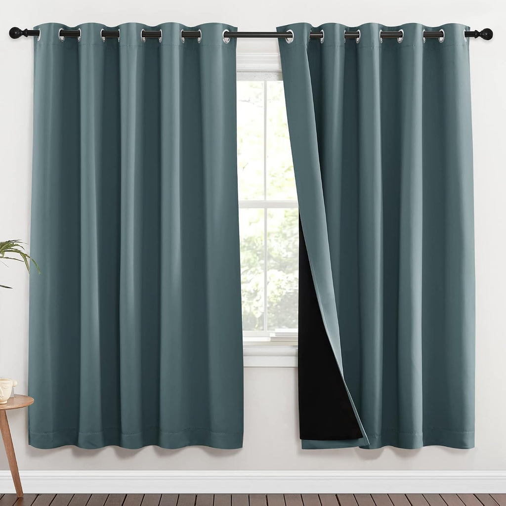 Nicetown 100% Blackout Window Curtain Panels, Full Light Blocking Drapes with Black Liner for Nursery, 72-inch Drop Thermal Insulated Drape…