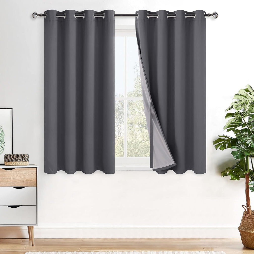 Xwzo 100% Blackout Curtains 54 Inches Long with Tiebacks- Privacy Protection & Noise Blocking Window Draperies Grommet Top with Black Liner…