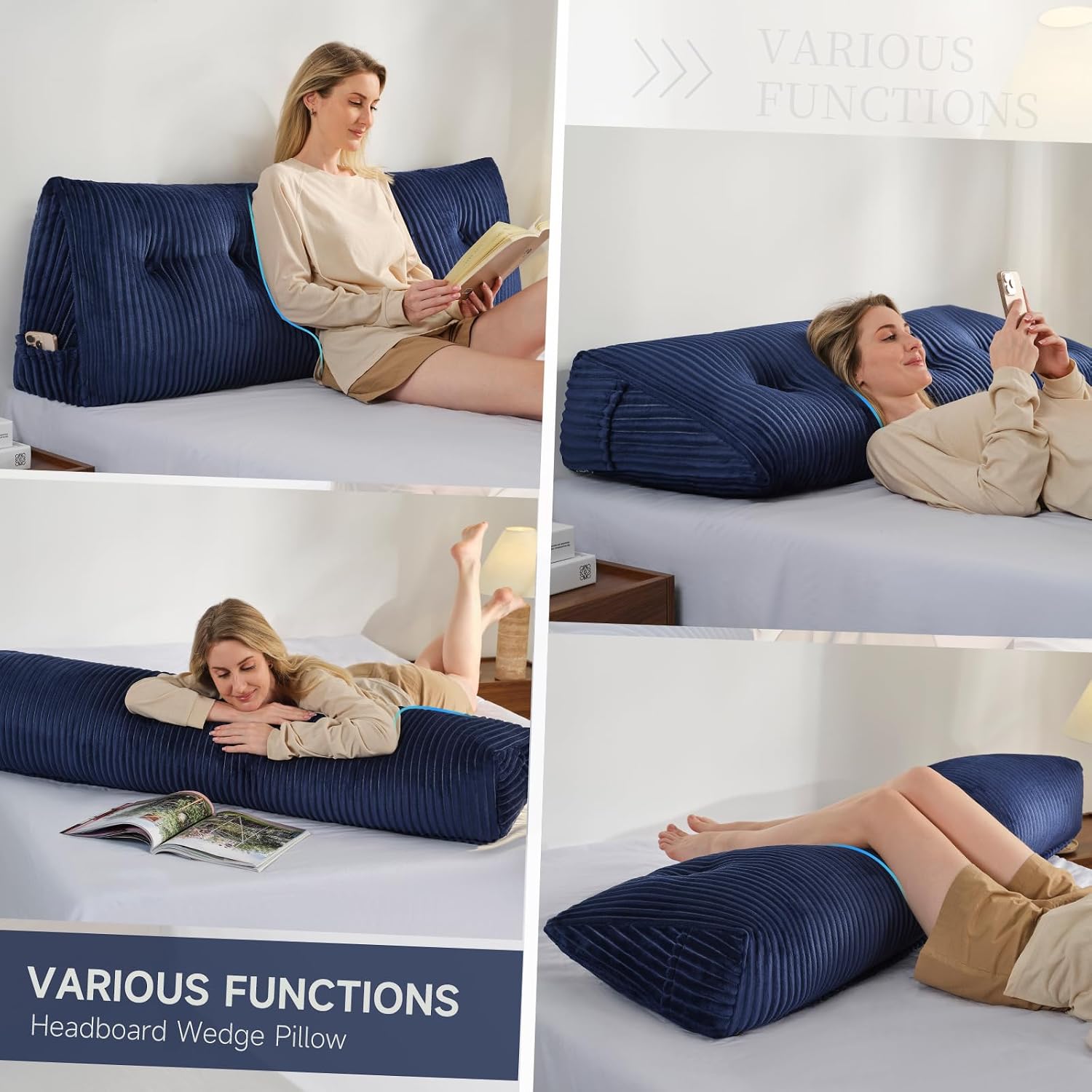 Z-Hom Large Headboard Pillow King, NO ROLL Pillow, Wedge Pillow Headboard for Sitting Up in Bed, Backrest Support Triangular Cushion for Re…