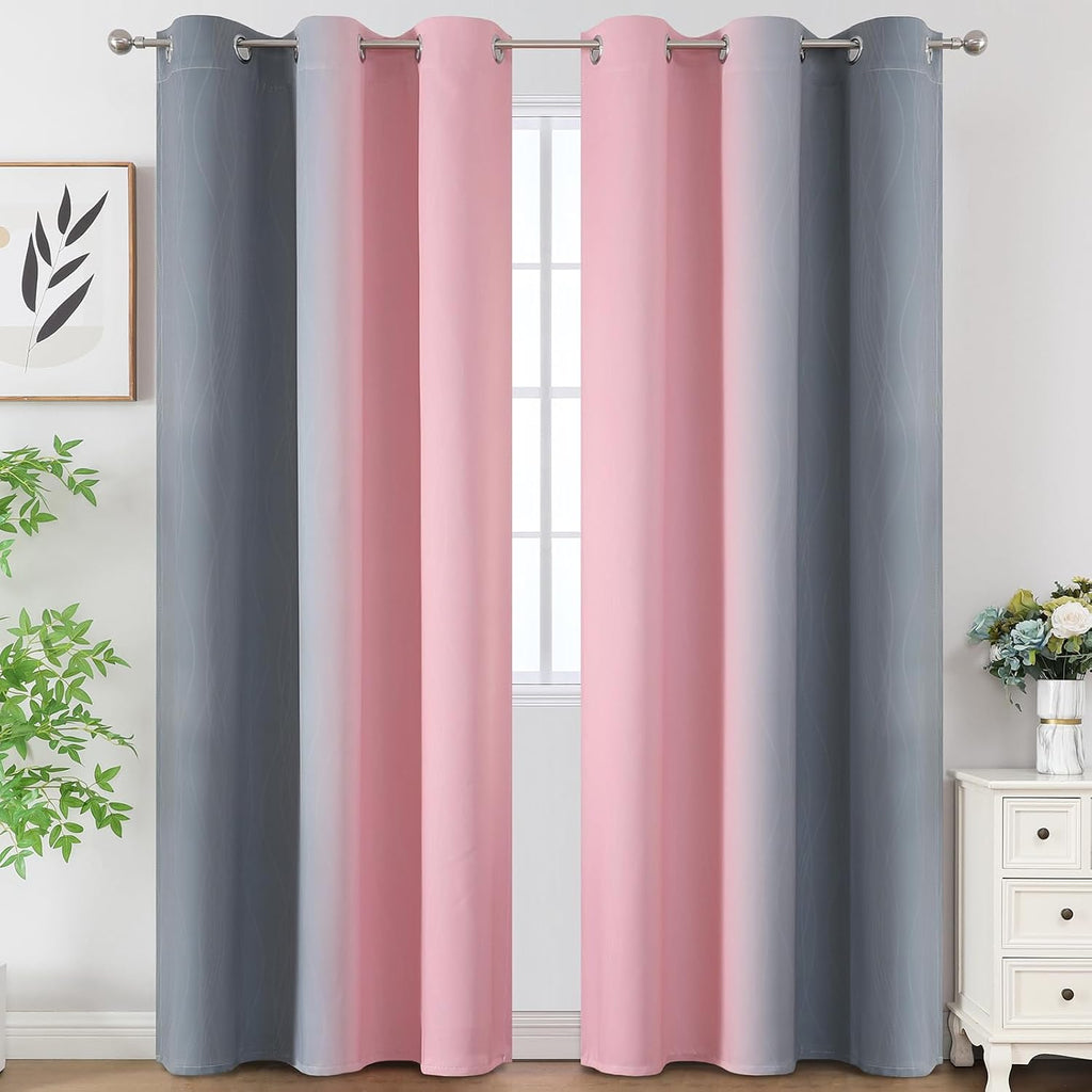 Estelartextiler Pink and Grey Blackout Curtains 84 inches Long, Ombre Full Room Darkening Window Curtains for Living Room, Grommet Thermal In…