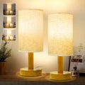 Small Cordless Touch Bedside Table Lamps Set of 2, Minimalist Dimmable Battery-Powered Desk Lamps with Round Fabric Linen Shade, Mini…
