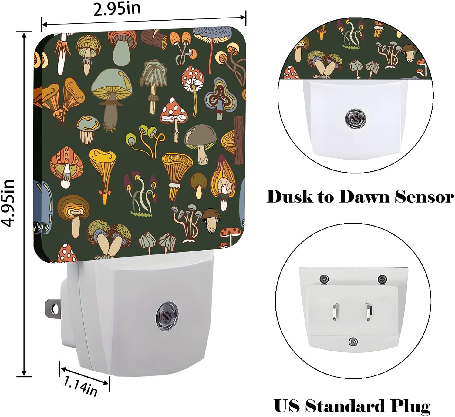 Various Mushrooms Night Light, Plug Into Wall with Dusk to Dawn Light Sensors, Warm Nightlights for Bedroom, Bathroom, Hallway, Kitchen…