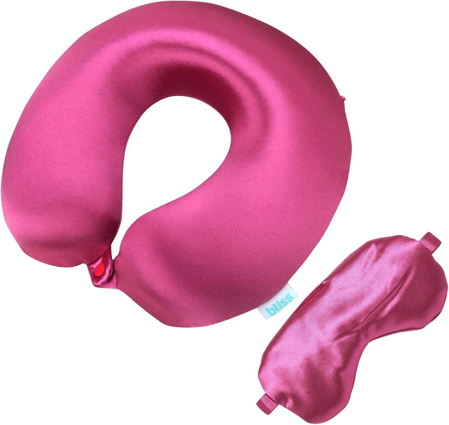 Bliss Neck Pillow Set - Lightweight U-Shaped Memory Foam Satin Travel Neck Pillow with Snap Closure and Matching Eye Mask for Airplane…