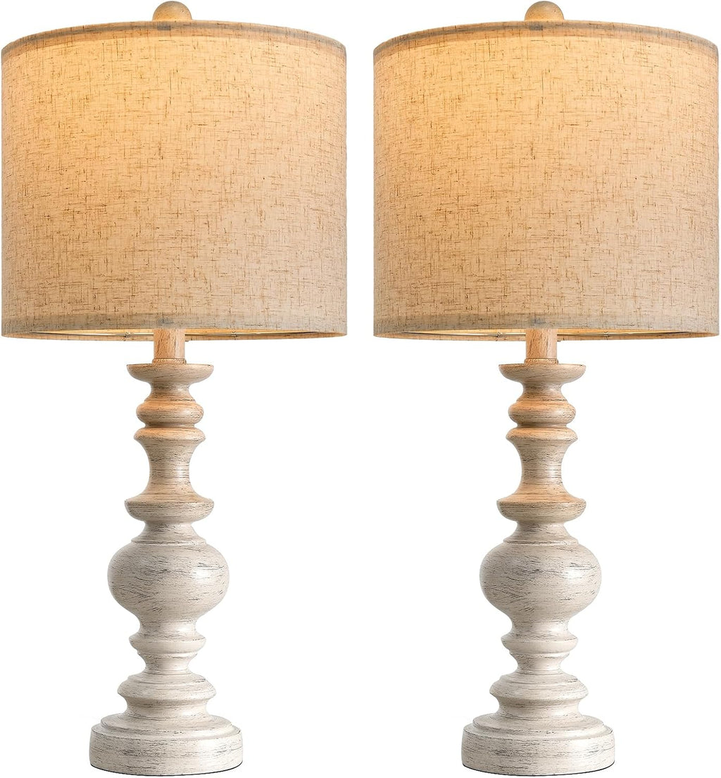 BOBOMOMO 24" Farmhouse Resin Table Lamp Set of 2, Vintage Lamps for Living Room Bedroom with Linen Shades, Traditional Rustic Bedside…