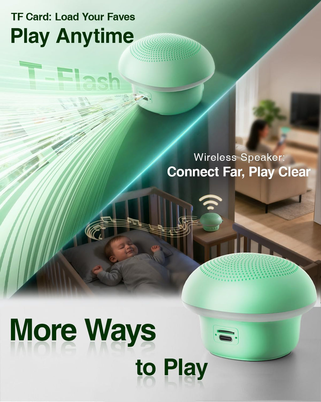 Portable White Noise Sound Machine with 20 Relaxing Sounds, 48H Playtime, 3 Timers & Night Lights, Memory, TF Card Mode & 10m Wireless…