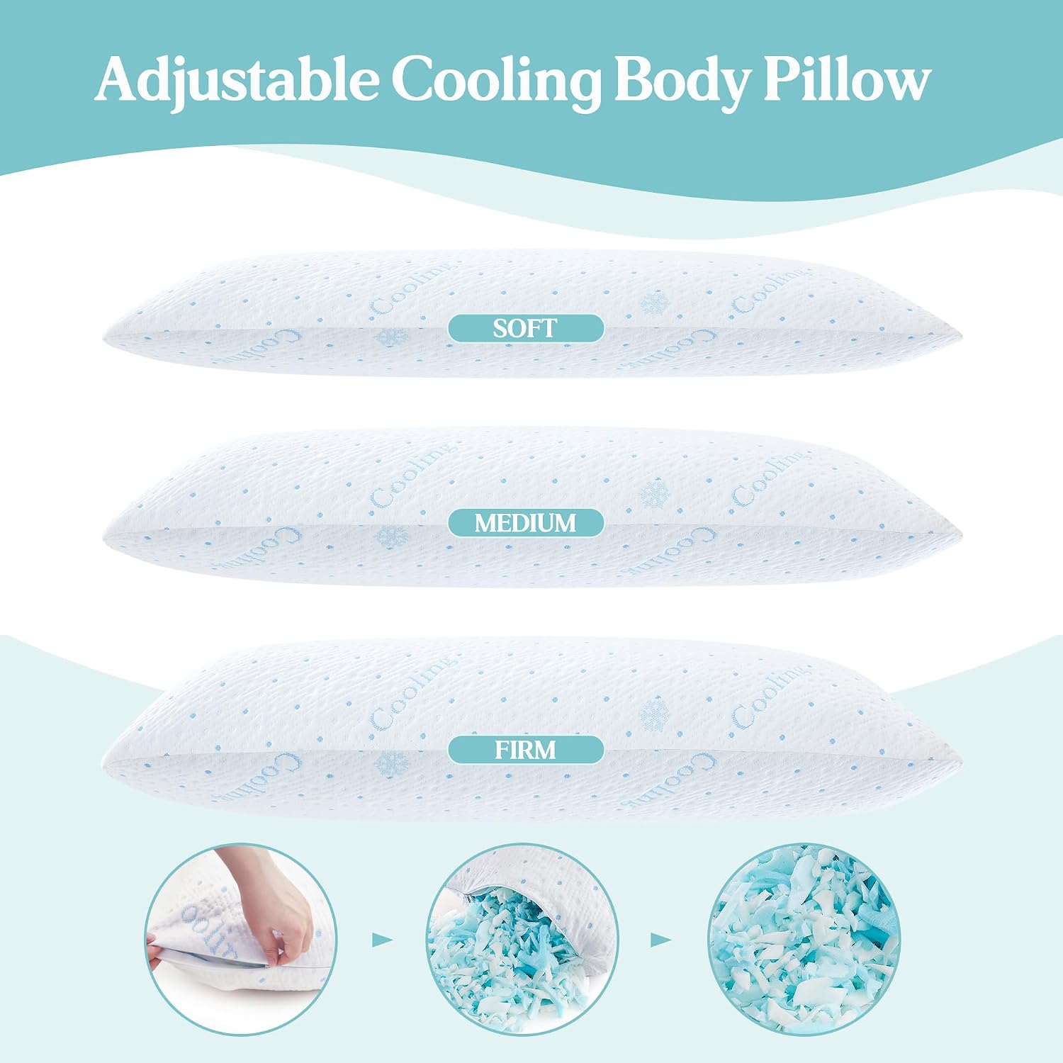 Dreamood Cooling Body Pillow Firmer 3200g 100% Shredded Memory Foam Body Pillows for Adults Side Sleeper Pregnancy Full Body Pillow 20x54 i…