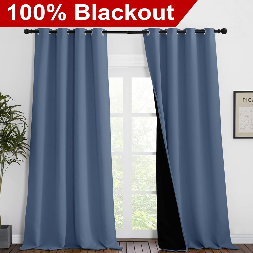 Nicetown Insulated 100% Blackout Curtains, Noise Reducing Performance Drapes with Black Lining, Full Light Blocking Draperies for Overnight…